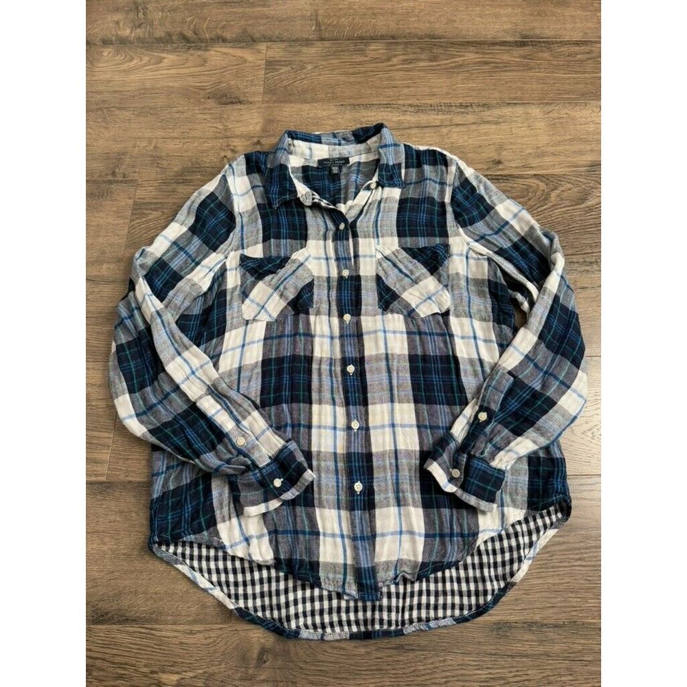 EUC Womens Lucky Brand blue long sleeve plaid button up soft‎ modal viscose SZ M